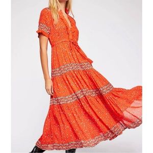 Free People Women's Size Medium Red Rare Feelings Floral Maxi Dress